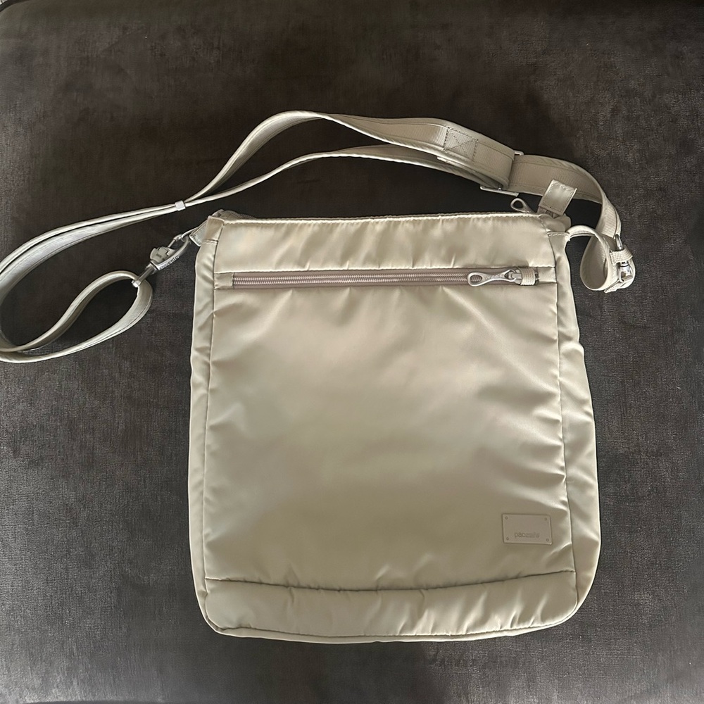 Pacsafe Taupe Crossbody Messenger Bag